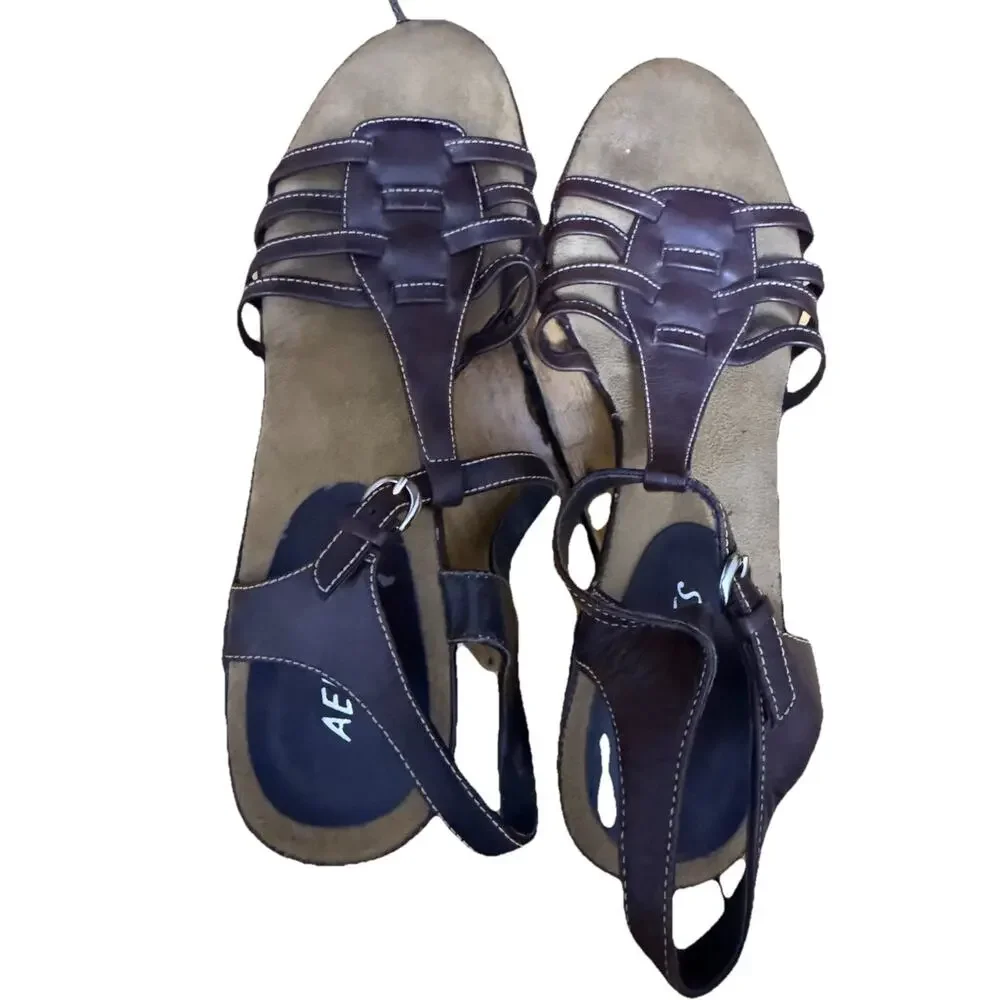 AEROSOLS Woman’s Chocolate Brown Ankle Strap Sandals Strappy High Heel Size 8